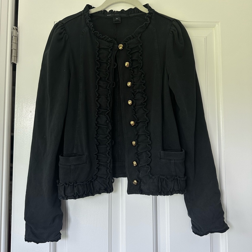 Vintage Black Ruffle Detail Marc Jacobs Jacket w/ Gold Buttons